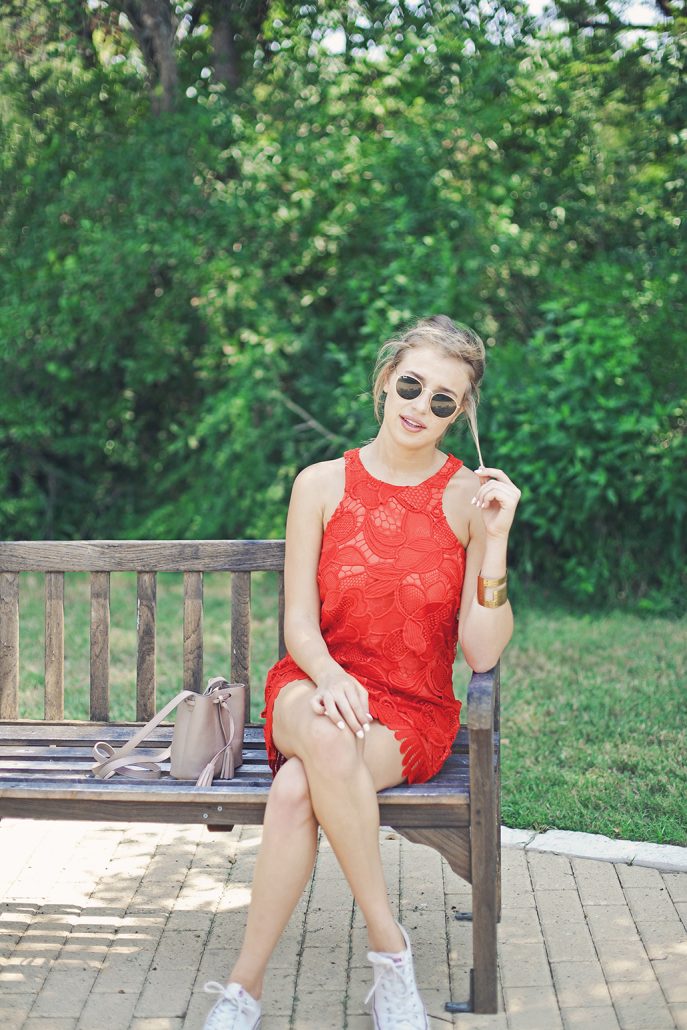 Pop of Red in Lovers + Friends Red Lace Shift Dress // Hustle and Halcyon