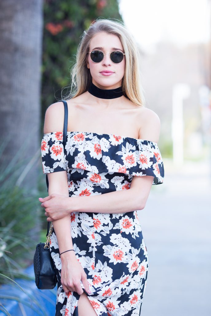 Black and Floral Off-Should Maxi Dress from ASOS | Hustle + Halcyon