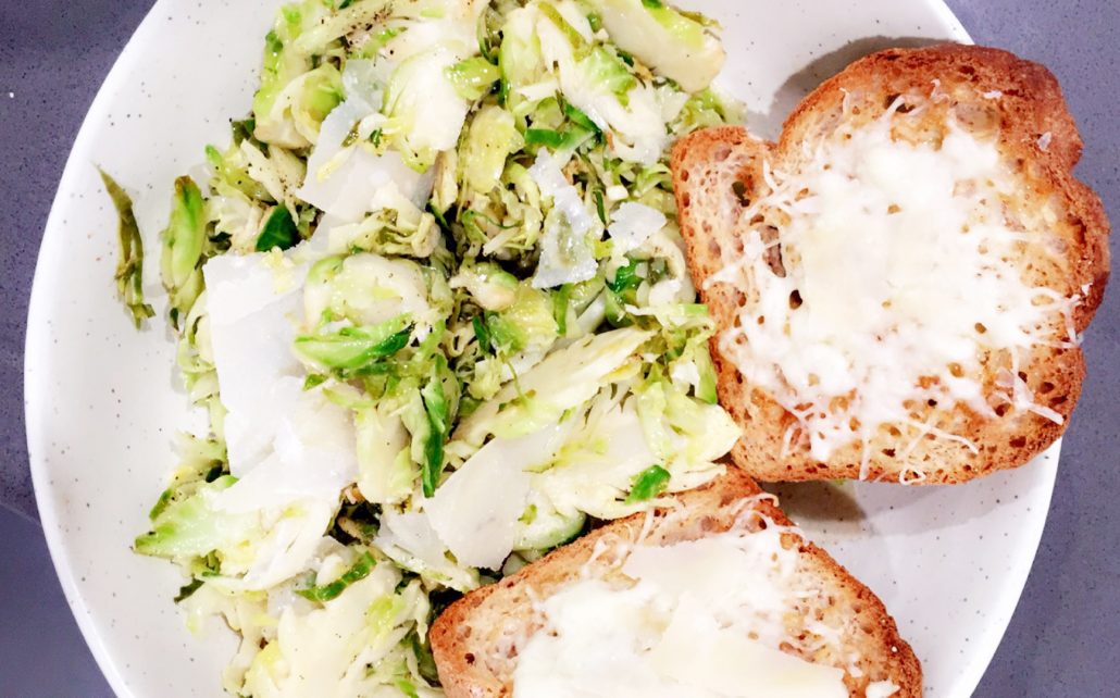 Healthy Girl Meal Diary: sautéed brussels sprouts and gluten-free parmesan garlic toast | www.hustleandhalcyon.com