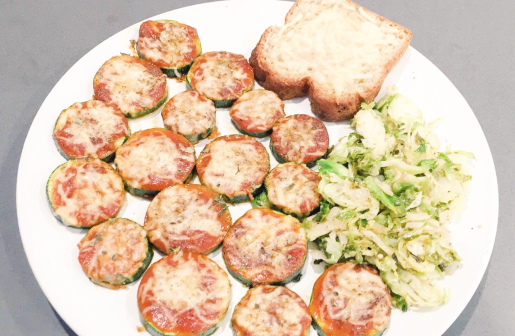 Healthy Girl Meal Diary: zucchini pizzas, vegan brussels sprout caesar salad, gluten free parmesan garlic toast | www.hustleandhalcyon.com