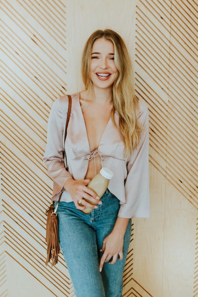 Blogger Payton Sartain of Hustle + Halcyon in Nasty Gal Tie-Front Blouse for Fall 2016